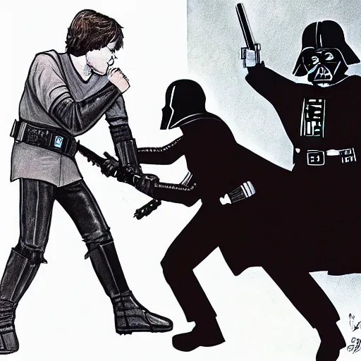 Prompt: luke skywalker vs darth vader but art