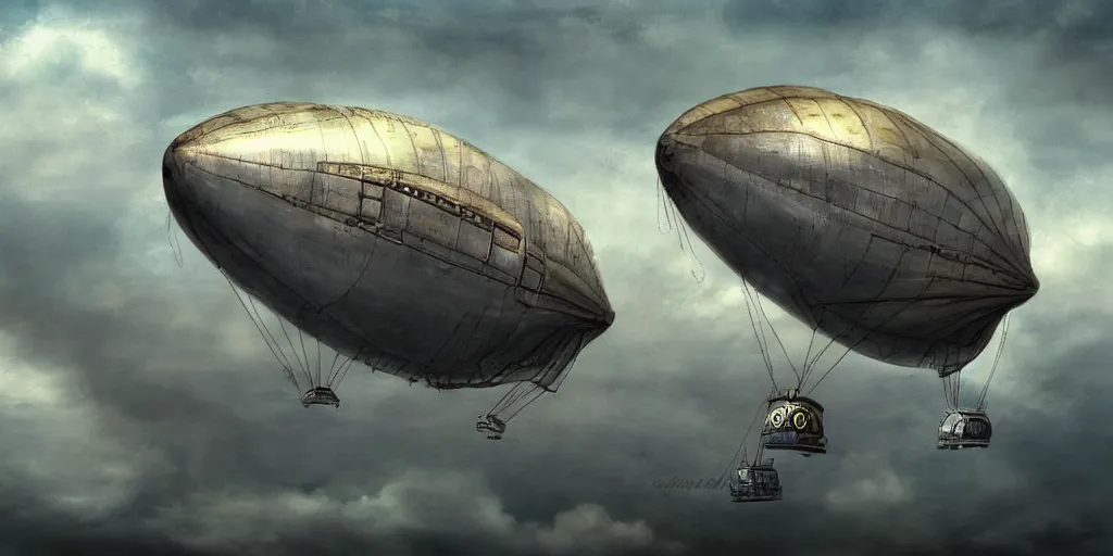 Prompt: Steampunk zeppelin airship cruising through the clouds, digital art, desktop background