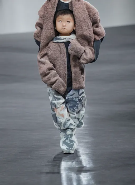 Prompt: hyperrealistic and heavy detailed balenciaga runway show of baby yoda, leica sl 2 5 0 mm, vivid color, high quality, high textured, real life, cute face