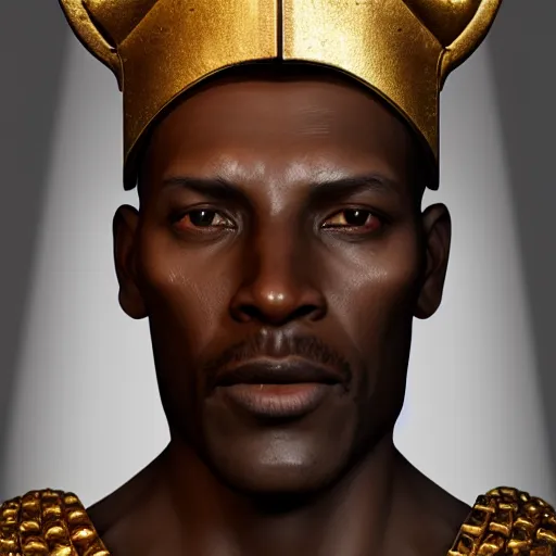 Image similar to A Crusader Kings II portrait of an African man with high cheekbones. Good bone structure. Dressed in 1940s style. Highly detailed, fine Art, high detail, great lighting, 8k resolution, masterpiece, concept art, illustration, clear eyes, painting oil on canvas, octane render, HDR, trending on artstation, 4k, 8k, HD