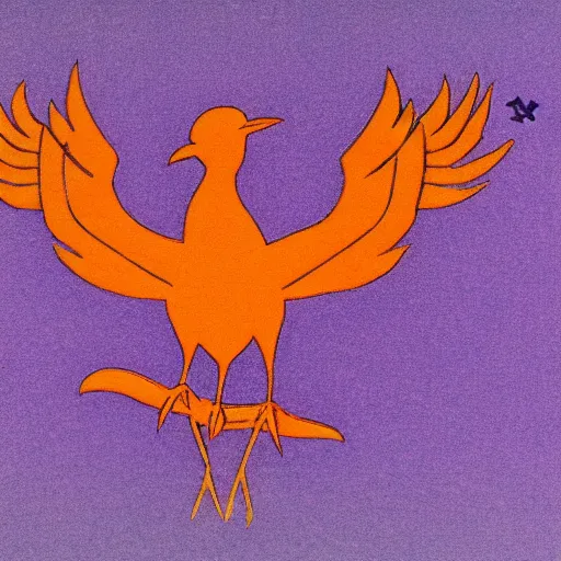 Prompt: phoenix salt bird round composition rebirth orange purple symbolism