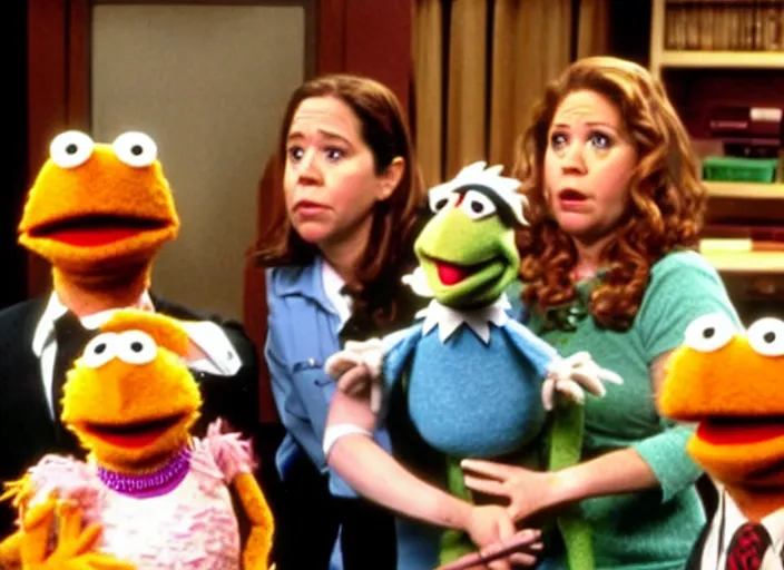 Image similar to film still of!!! muppet muppet!!!!! pam beesly as a muppet muppet muppet as a muppet as a muppetin the tv show the office