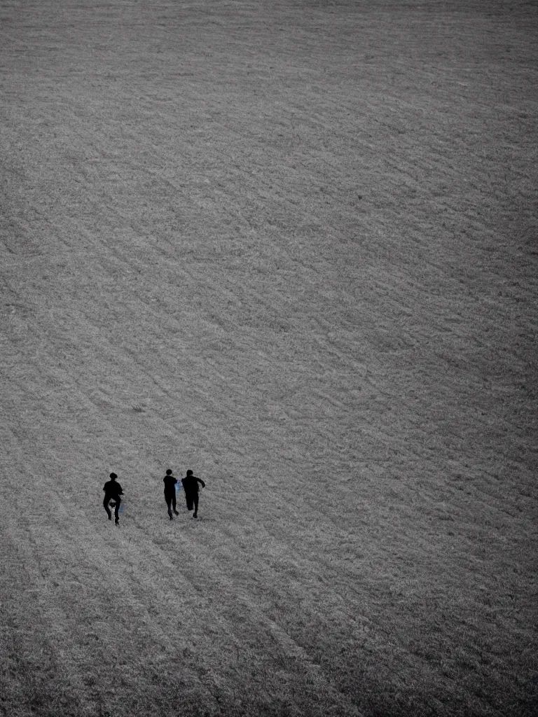 Image similar to field with human silhouettes running, black and white