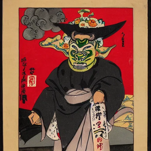 Image similar to man with a hannya maske mage robe cast a thunderstorm