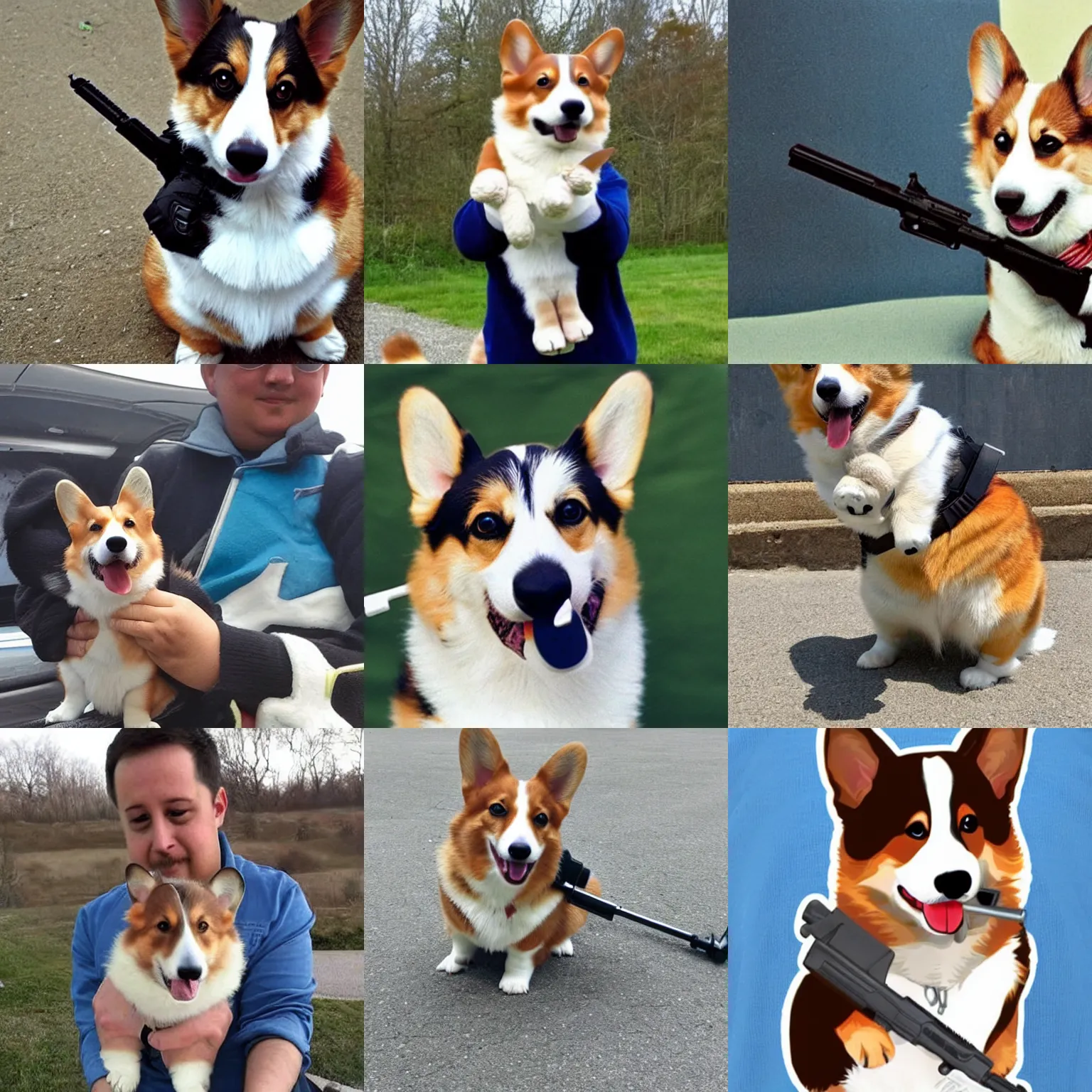 Prompt: corgi holding a uzi