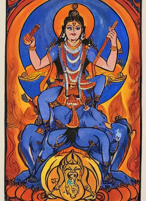 Image similar to kali - durga with a hammer and sickle and in the forehead the star burns : ivan bilibin