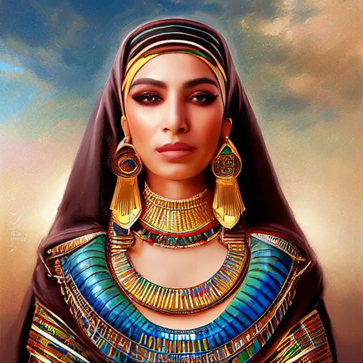 Image similar to portrait of a egyptian woman ( 3 5 ) from egypt in 2 0 2 1, an oil painting by ross tran and thomas kincade