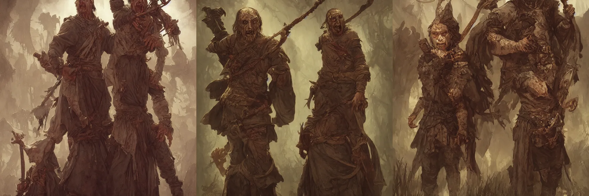 Image similar to medieval zombie peasant, D&D character, highly detailed, digital fantasy character, painted portrait, artstation, concept art, hard focus, illustration, art by artgerm and greg rutkowski and Alphonse Mucha and Craig Mullins, James Jean, Andrey Ryabovichev, Mark Simonetti and Peter Morbacher