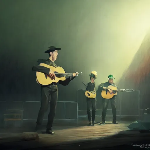 Image similar to the wolfe tones performing music on stage 4 k, concept art, by wlop, ilya kuvshinov, artgerm, krenz cushart, greg rutkowski, pixiv. cinematic dramatic atmosphere, sharp focus, volumetric lighting, cinematic lighting, studio quality