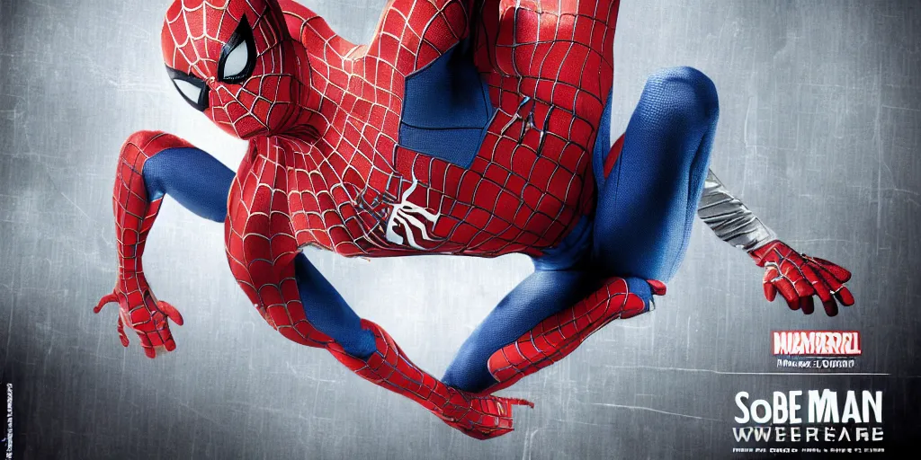 Image similar to Tobey Maguire Spider-Man costume, the style of Sam Raimi, 2004, silver webbing on costume, movie poster, MCU, Marvel, ultra realistic, 4K, movie still, UHD, sharp, detailed, cinematic, render, modern