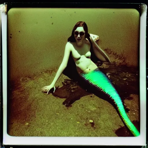 Image similar to weird mermaid, megalophobia, expired film, old polaroid,