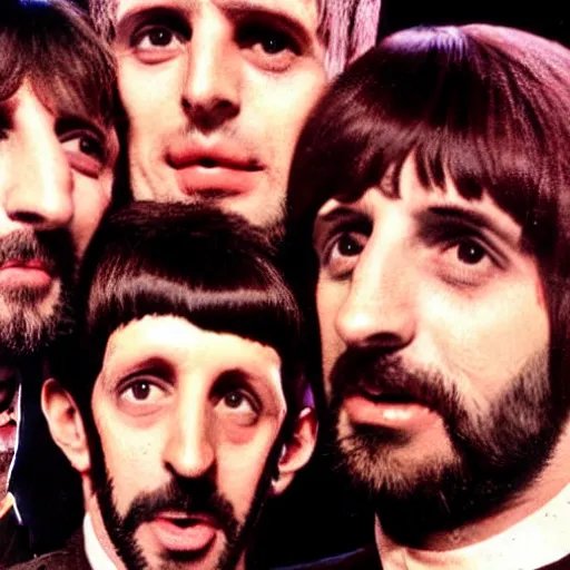 Prompt: ringo starr x 4, the ringles, the beatles but all members are ringo starr, 1 9 6 7 photograph