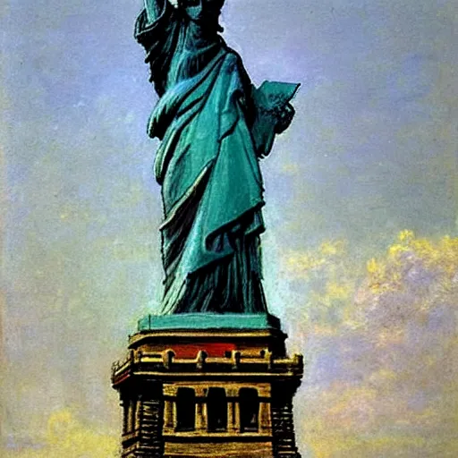 Prompt: a painting of the statue of liberty by ilya repin