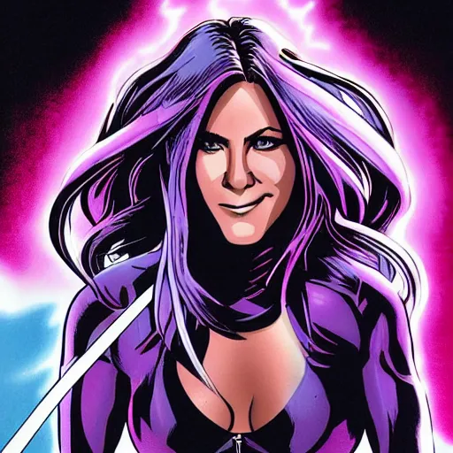 Prompt: jennifer aniston as psylocke, comic book, highly detailed