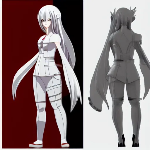 Image similar to 3 d modelling reference of an anime video game character. free download for artists. front, back and side view.