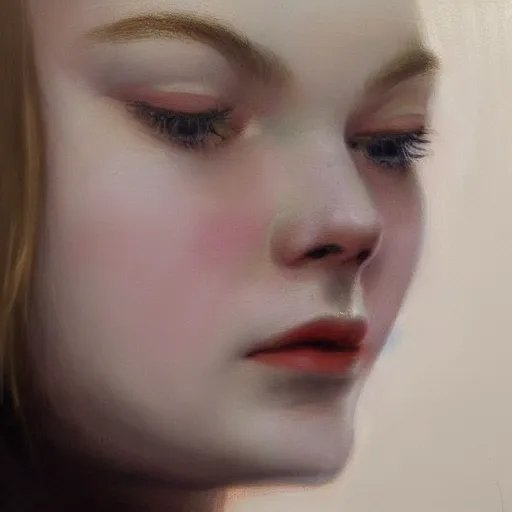 Prompt: portrait of a elle fanning in the world of prey, asleep, detailed realism face in painting, detailed beautiful portrait, oil painting masterpiece, 8 k resolution, smooth, sharp focus, trending on artstation, by rembrandt
