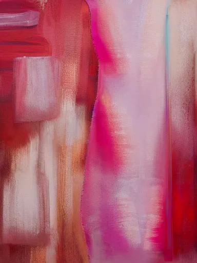 Image similar to studio photograph of a beautiful dress, abstract painting as the texture, pink and red color scheme, photorealist, 4 k