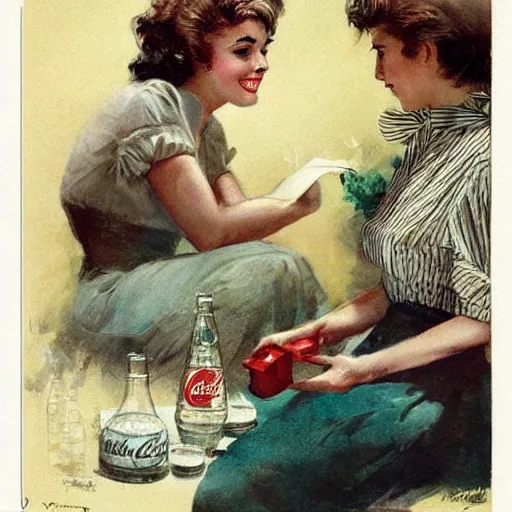 Prompt: ( ( ( ( ( 1 9 5 0 s coca cola ad. muted colors. ) ) ) ) ) by jean - baptiste monge!!!!!!!!!!!!!!!!!!!!!!!!!!!