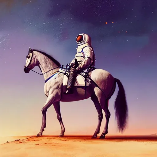 Prompt: a horse on top a man, a horse carried by a astronaut, hyperrealism, no blur, 4 k resolution, ultra detailed, style of ron cobb, adolf hiremy - hirschl, syd mead, ismail inceoglu, rene margitte