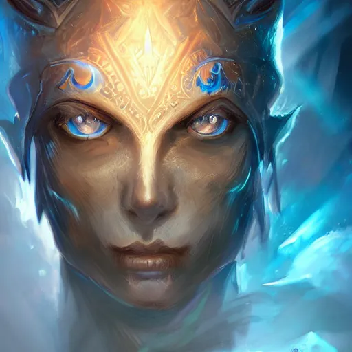 Image similar to a fantasy warrior with glowing blue eyes, face, fantasy world, intricate, elegant, highly detailed, digital painting, artstation, concept art, smooth, sharp focus, illustration