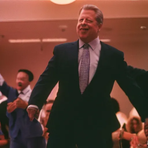 Prompt: Al Gore dancing his heart out. CineStill.