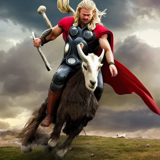 Image similar to Thor riding a big goat