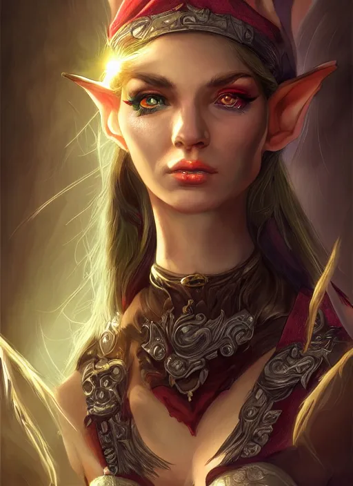 Image similar to an epic fantastic realism portrait painting of a fantasy elf woman, concept art, dynamic lighting, rpg portrait, DAZ