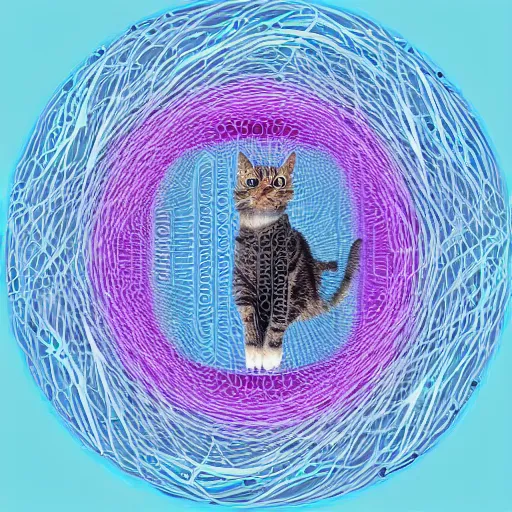 Image similar to strange attractor, but with cats in cyberspace