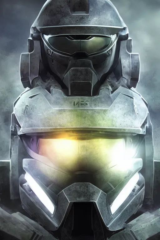 Image similar to robot ninja mask helmet halo master chief radiating a glowing aura global illumination ray tracing hdr fanart arstation by ian pesty and katarzyna da „ bek - chmiel