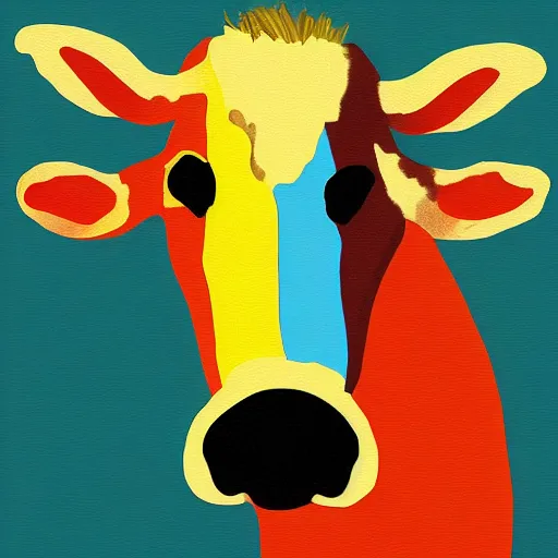 Image similar to half man, half cow, digital art painting, abstract