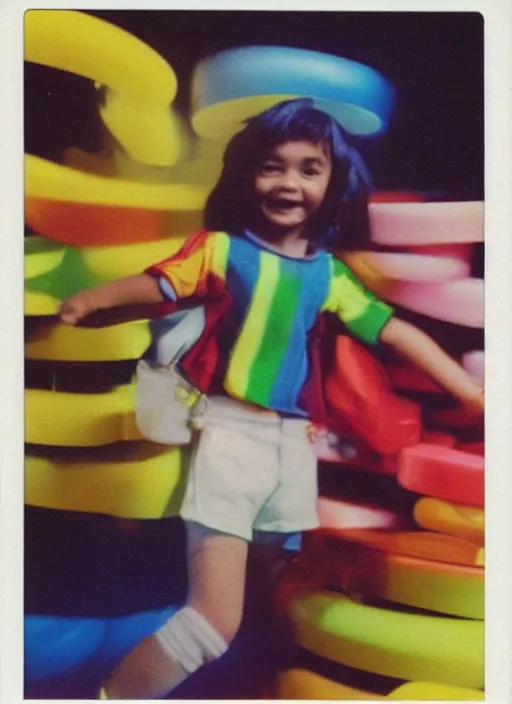 Image similar to colorful chromatic abberation, 9 0 s toy commercial, photo from the 7 0 s, polaroid photo,