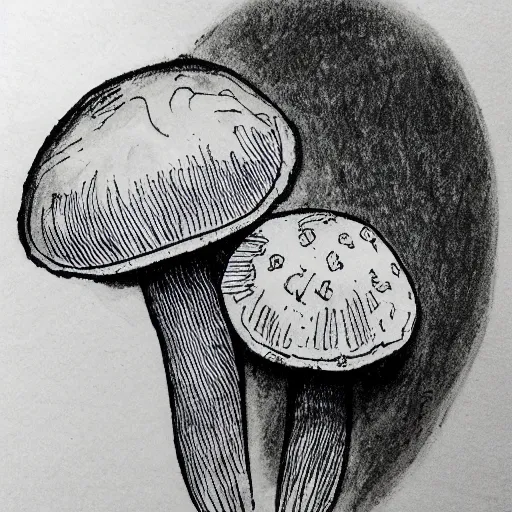 Prompt: ink drawing of a mushroom,