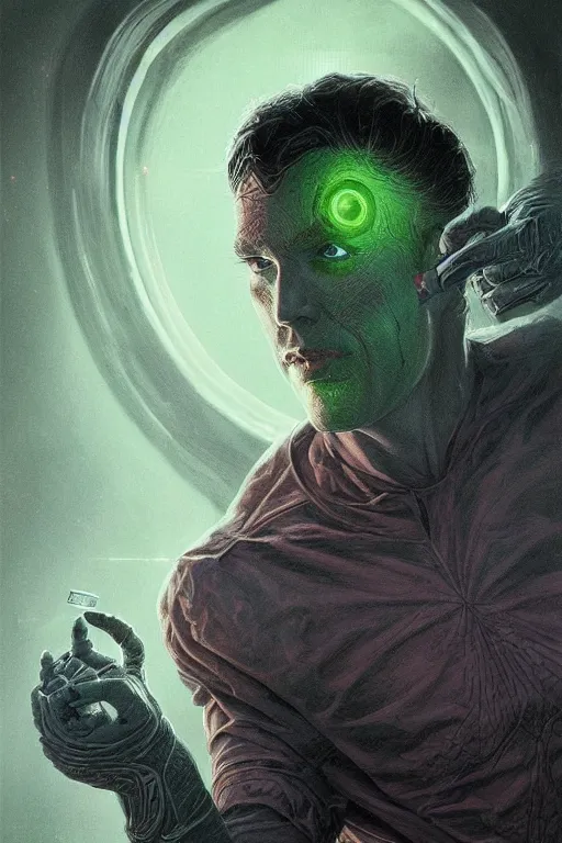 Prompt: Portrait of young Rock Hudson as Brainiac, dc comics, dark, intricate, highly detailed, smooth, artstation, digital illustration, in the style of Jia and Mandy Jurgens and Artgerm and Wayne Barlowe and Greg Rutkowski and Zdislav Beksinski, digital art