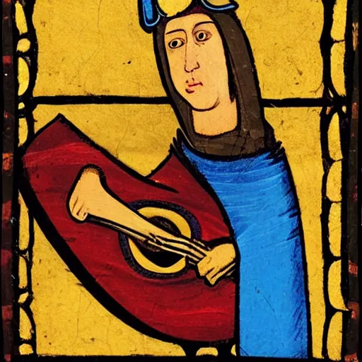 Image similar to medieval portrait of a cat playing guitar, colorful