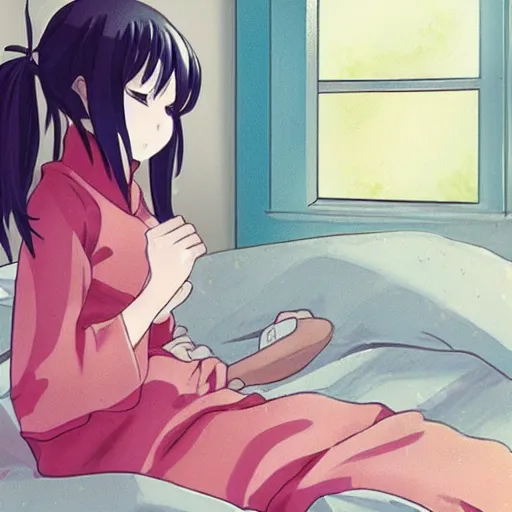 Prompt: “anime girl sitting in bedroom”