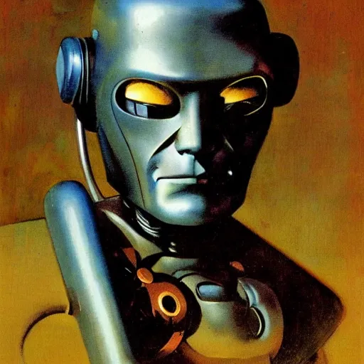 Image similar to portrait of a robot by frank frazetta