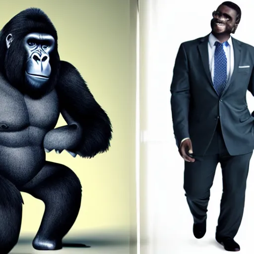 Gorilla wearing a business suit and tie on Craiyon