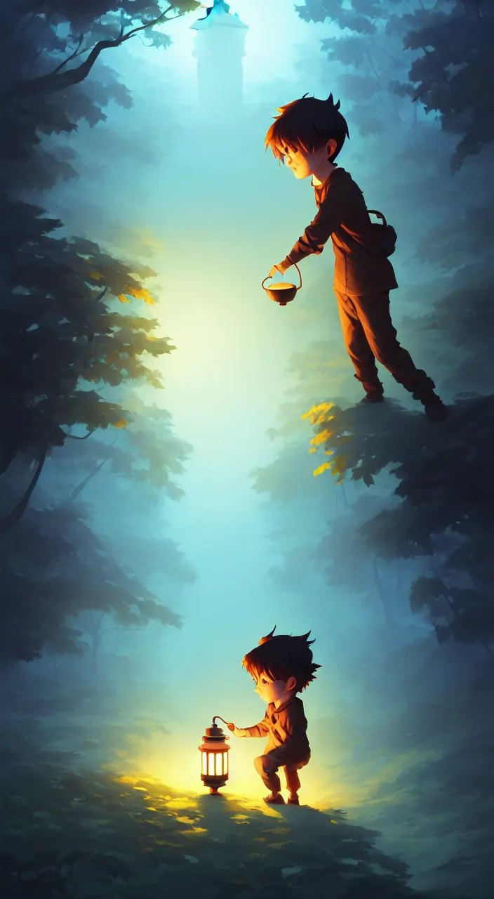 Image similar to boy holding a lantern walking into a dark forest, in marble incrusted of legends official fanart behance hd by jesper ejsing, by rhads, makoto shinkai and lois van baarle, ilya kuvshinov, rossdraws global illumination