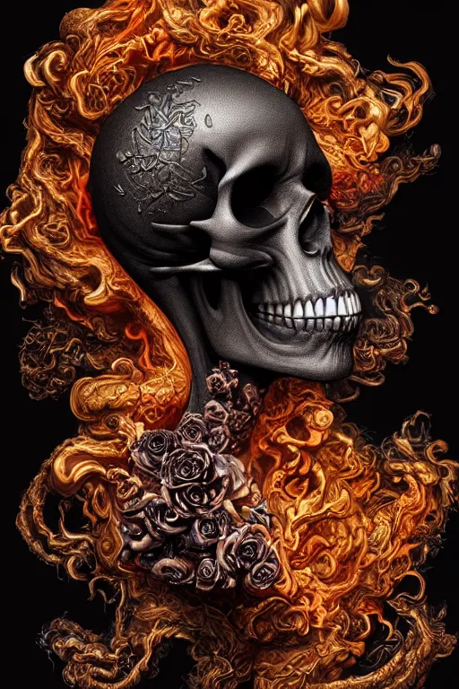 Image similar to magic smoke, black rose, skull grim reaper, kodachrome, 2 d, ray tracing global illumination, insanely detailed and intricate, hypermaximalist, elegant, ornate, hyper realistic, super detailed, by wangechi mutu