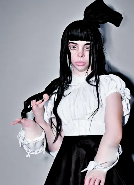 Image similar to photo of Billie Eilish dressed as a maid