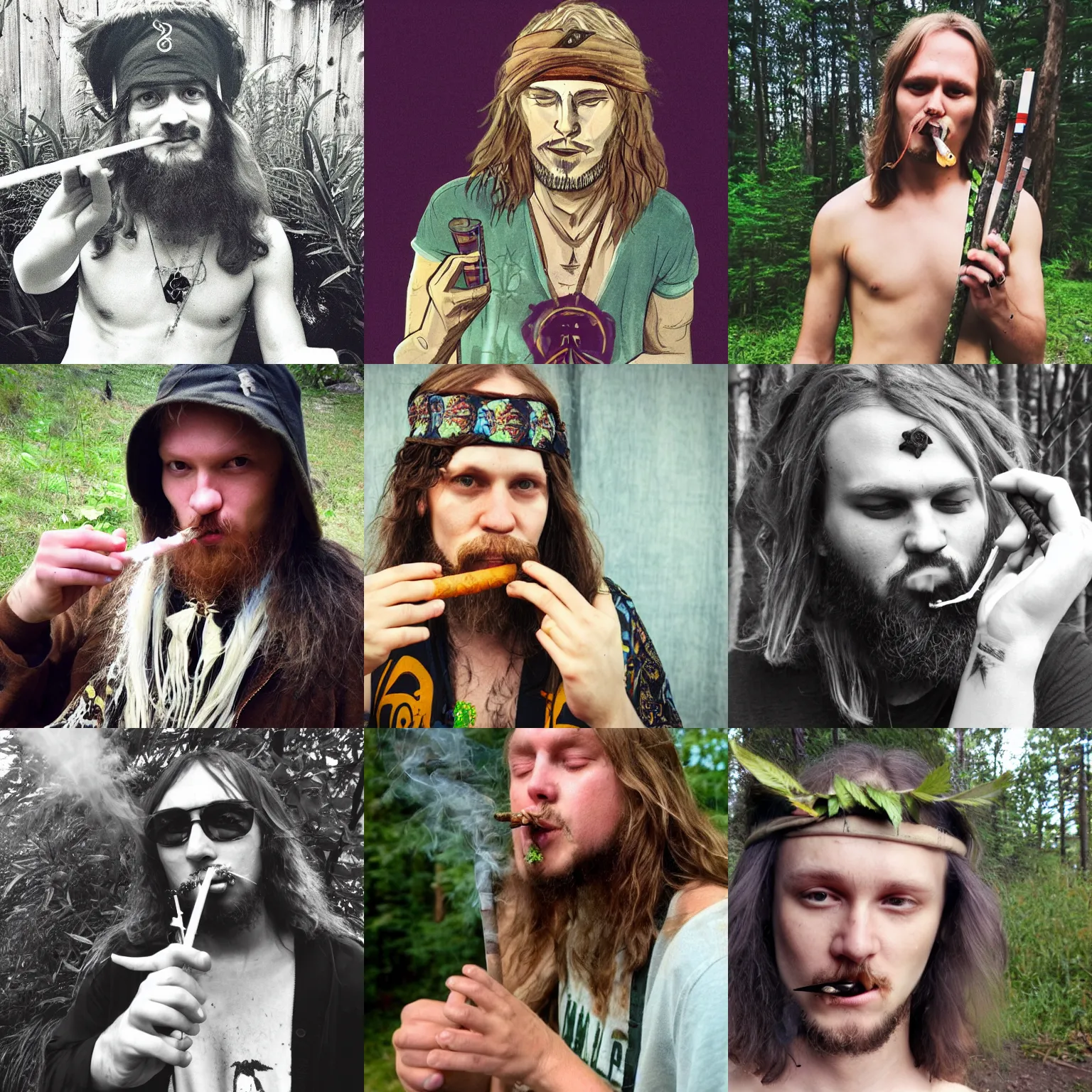 Prompt: Mikko Kärnä as a hippie smoking a fat blunt