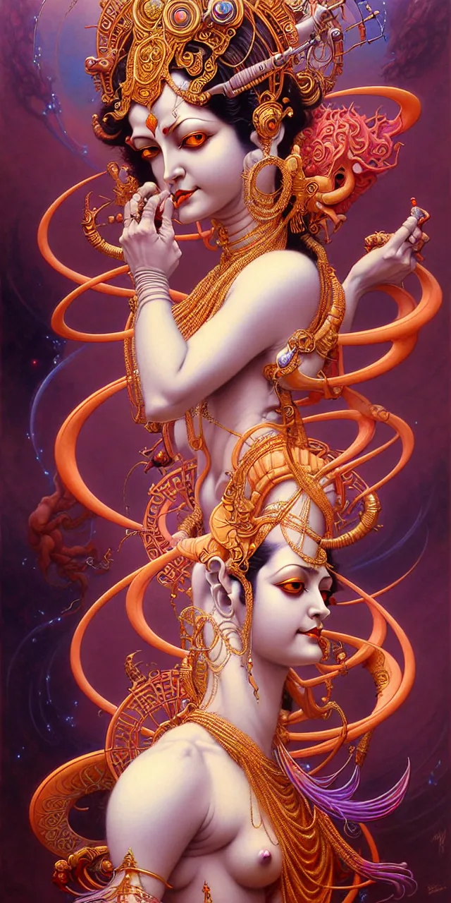 Image similar to beautiful hindu goddess art nouveau fantasy character portrait, full figure, ultra realistic, intricate details, the fifth element artifacts, highly detailed by peter mohrbacher, hajime sorayama, wayne barlowe, boris vallejo, aaron horkey, gaston bussiere, craig mullins