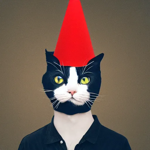 Image similar to man with a cat head wearing a party hat