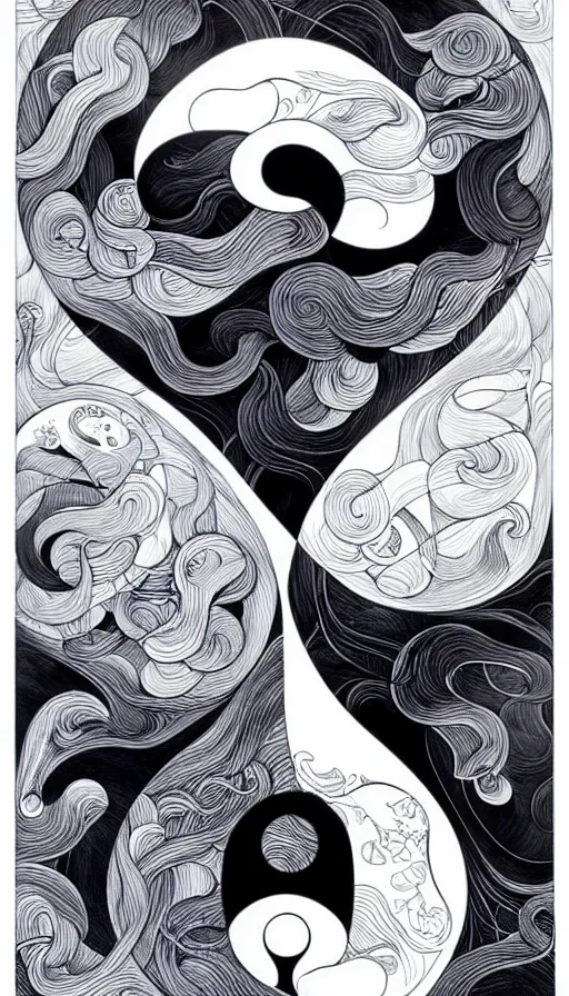 Image similar to Abstract representation of ying Yang concept, by james jean,