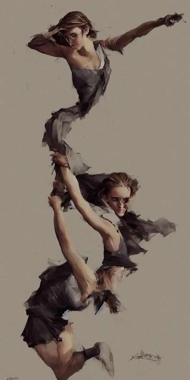 Image similar to emma watson stretching southern belle sketch greg rutkowski alphonse david bailey