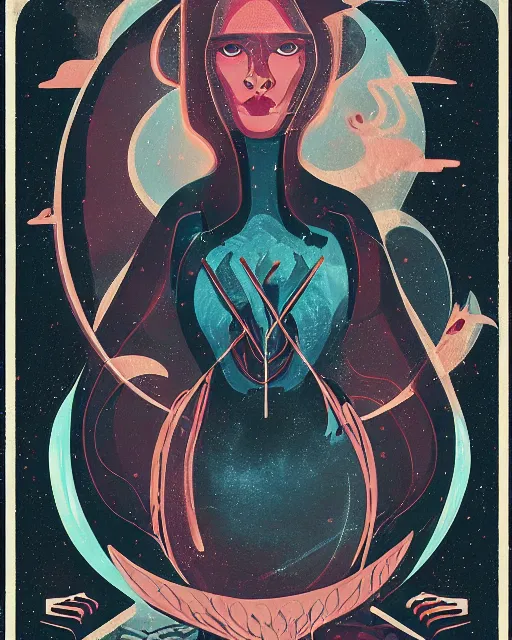 Image similar to retro dark vintage sci - fi. 2 d matte dark gouache illustration in a mystical style. a woman in a river holding two vases. symmetrical face.