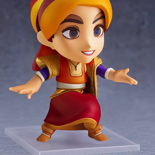 Prompt: side view of a pixar aladdin as nendoroid in touareg's clothes, side view, 8 k hd dof, kodak film,