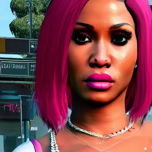 Prompt: screenshot of Nicki Minaj in GTA V