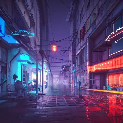 Prompt: a hyper realistic photo of a cyberpunk budapest, extremely detailed, neon lights, reflections, ray tracing, 4 k, octane render,