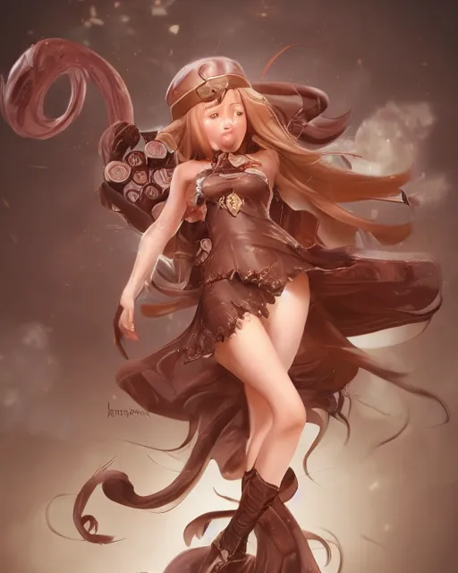 Prompt: a ( girl as personification of chocolate cupcake ), fantasy bakery, digital art by artgerm, krenz cushart, laurie greasly, wlop, intricate, ( highly detailed figure ), sharp focus, smooth, epic composition, unreal engine
